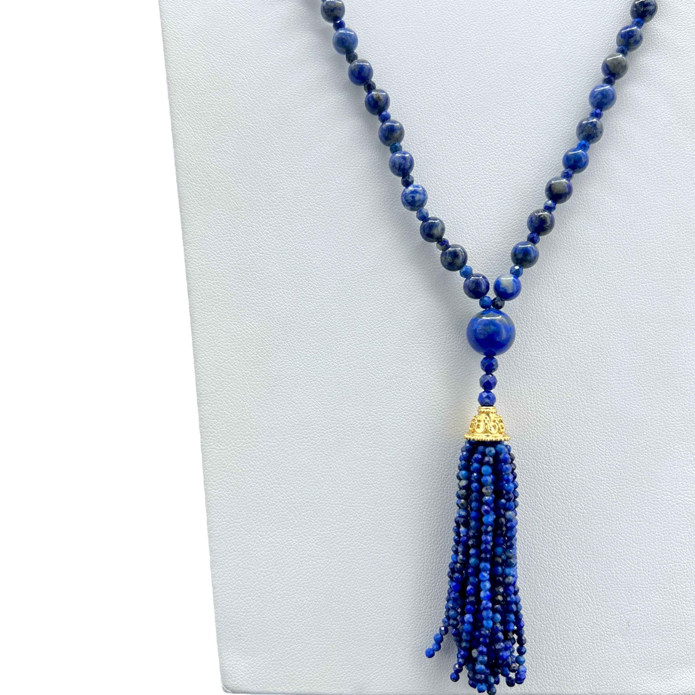Semi Precious Lapis Lazuli Mala Necklace