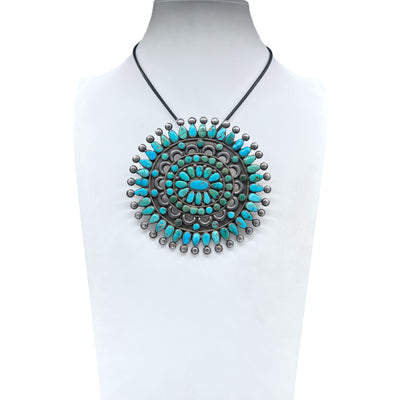 Rare Vintage Zuni BIG Turquoise Cluster Pin/Pendant Necklace