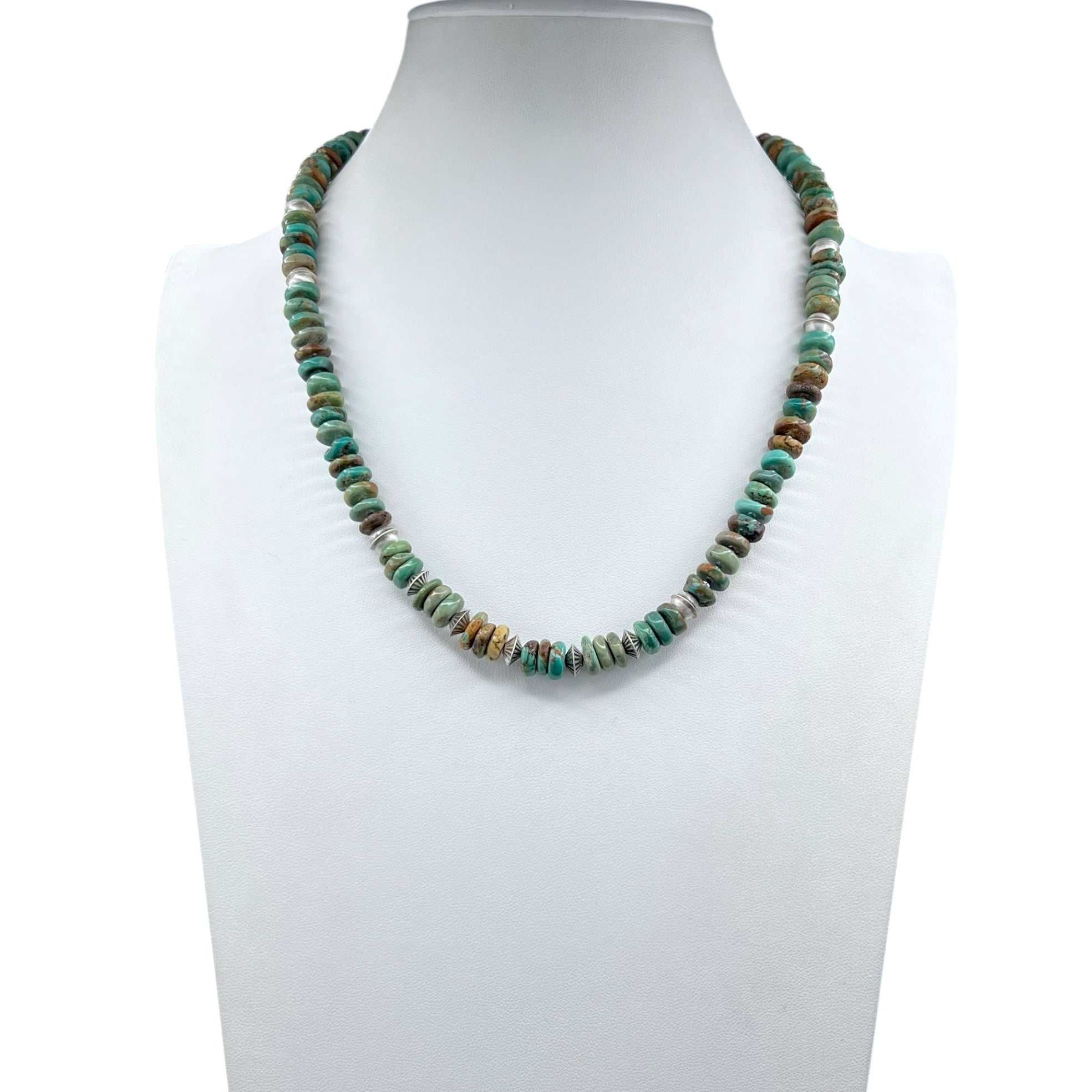 Vintage Kingman Turquoise and Navajo Silver Bead Necklace