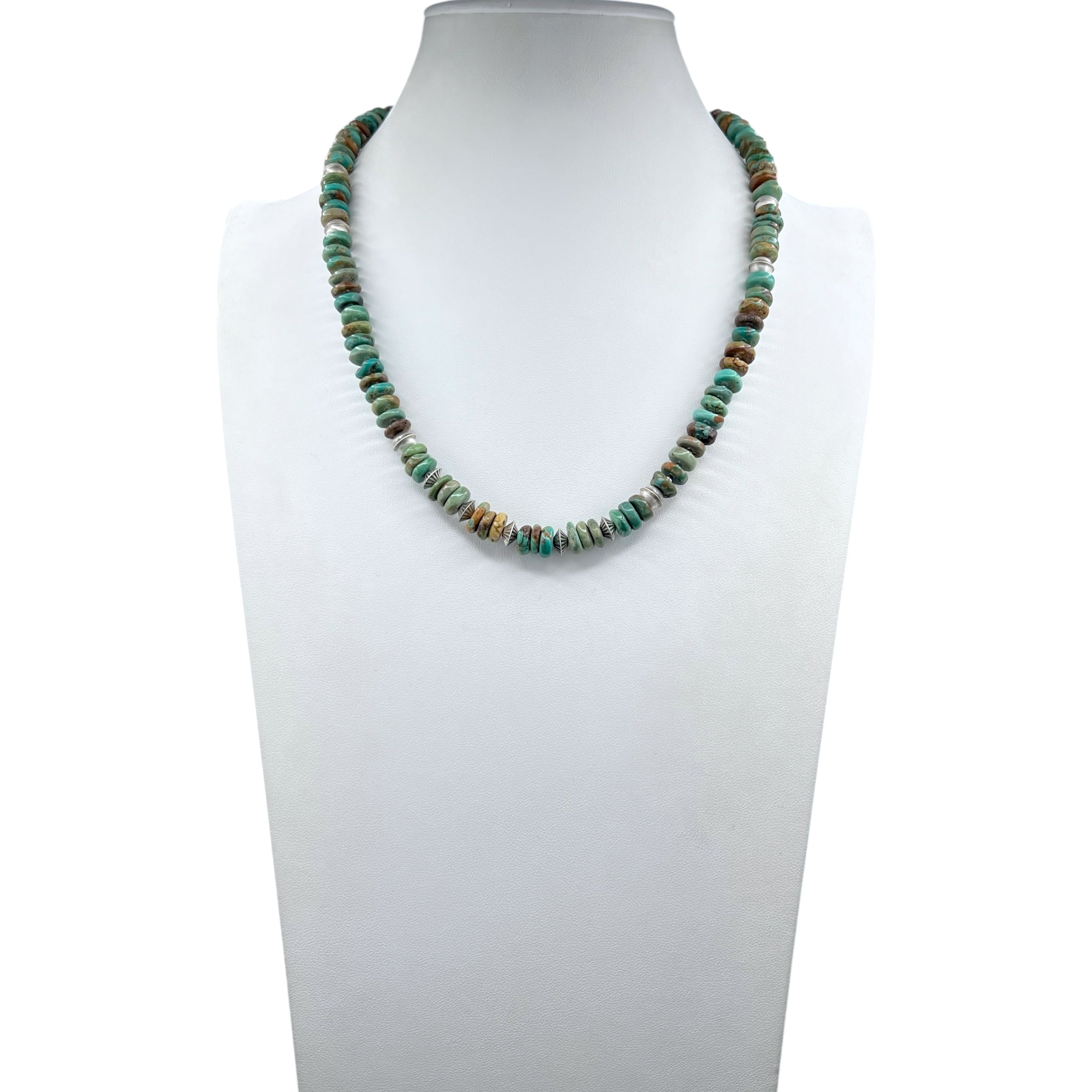 Vintage Kingman Turquoise and Navajo Silver Bead Necklace