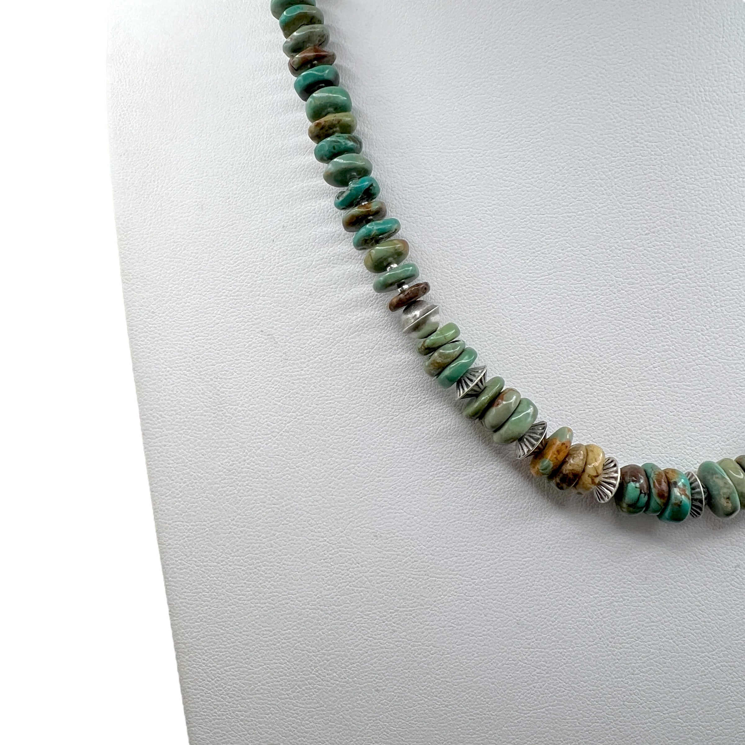 Vintage Kingman Turquoise and Navajo Silver Bead Necklace
