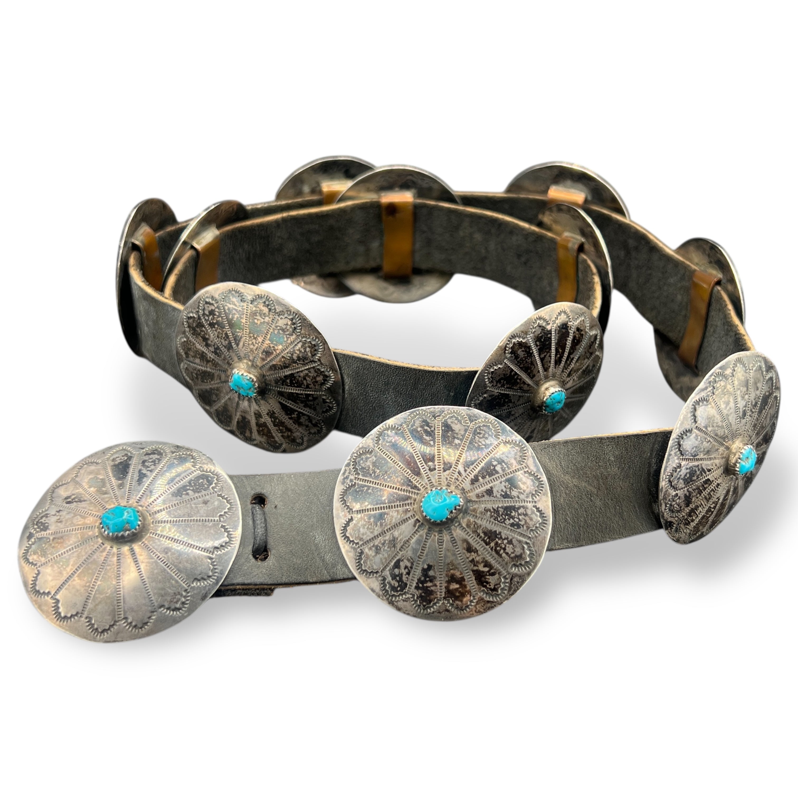 Vintage Sterling Silver and Turquoise Navajo Concho Belt