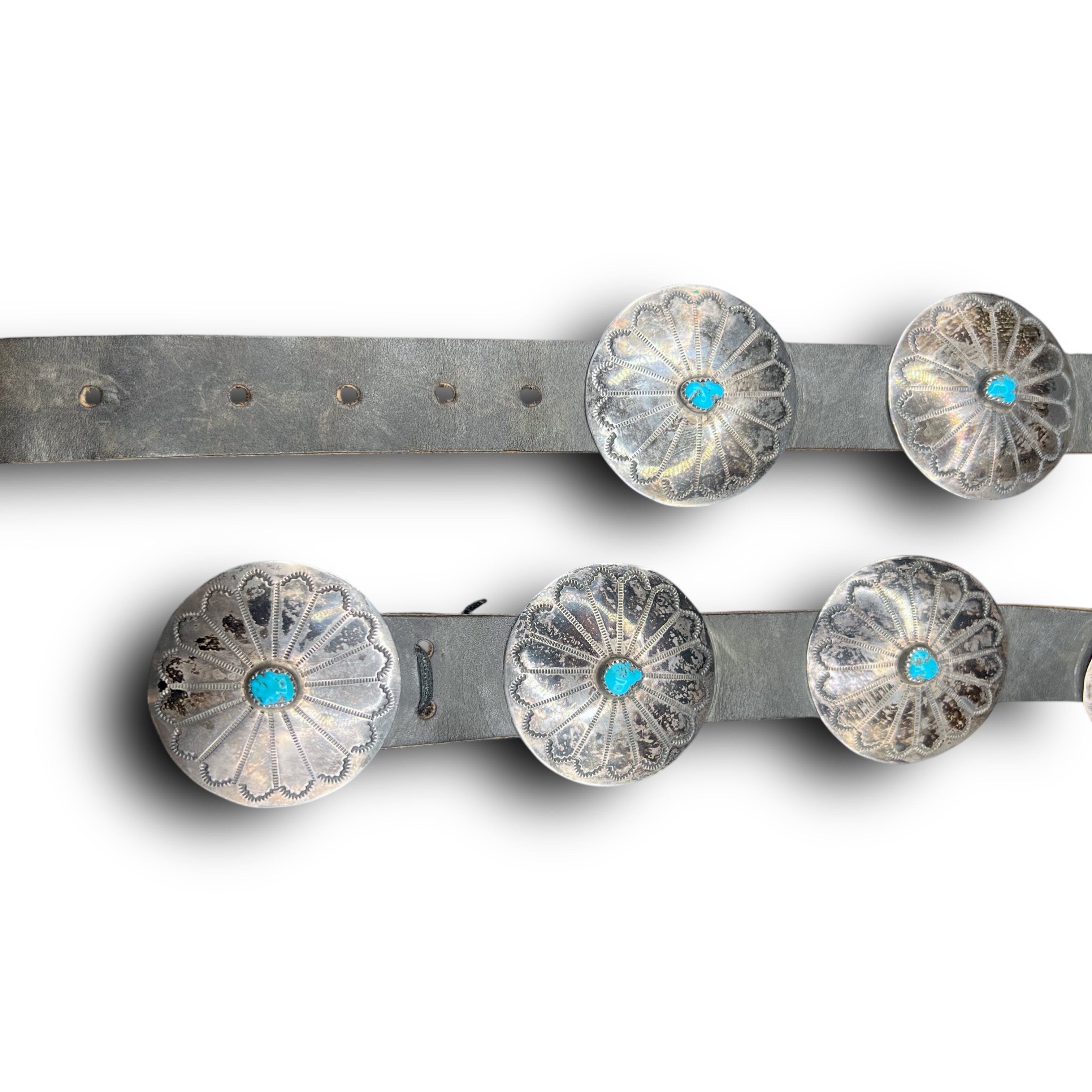 Vintage Sterling Silver and Turquoise Navajo Concho Belt