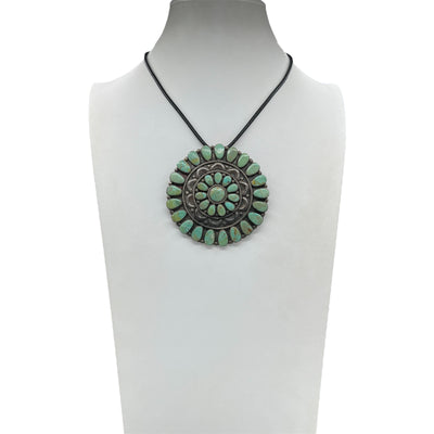 Vintage Green Turquoise Navajo Sterling Silver Pendant Necklace
