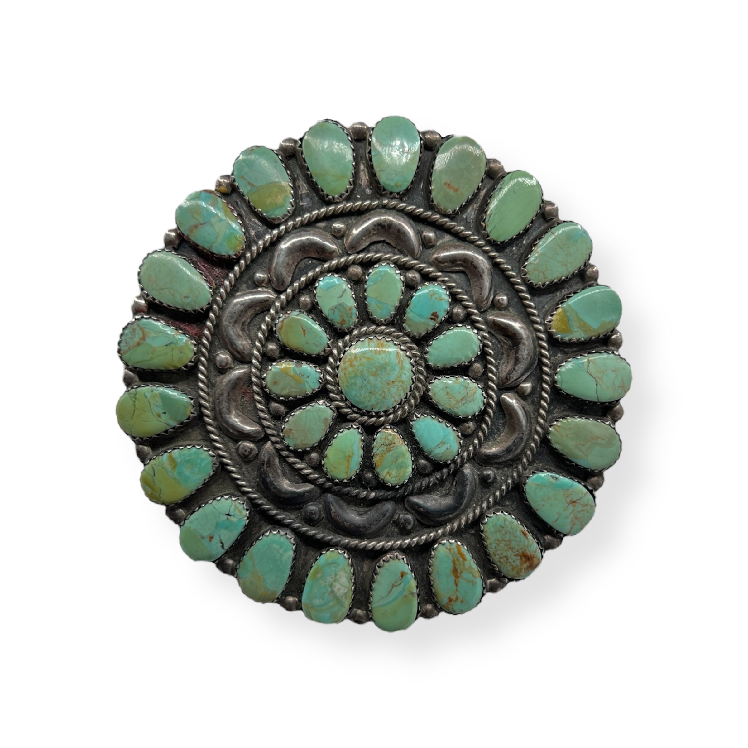 Vintage Green Turquoise Navajo Sterling Silver Pendant Necklace