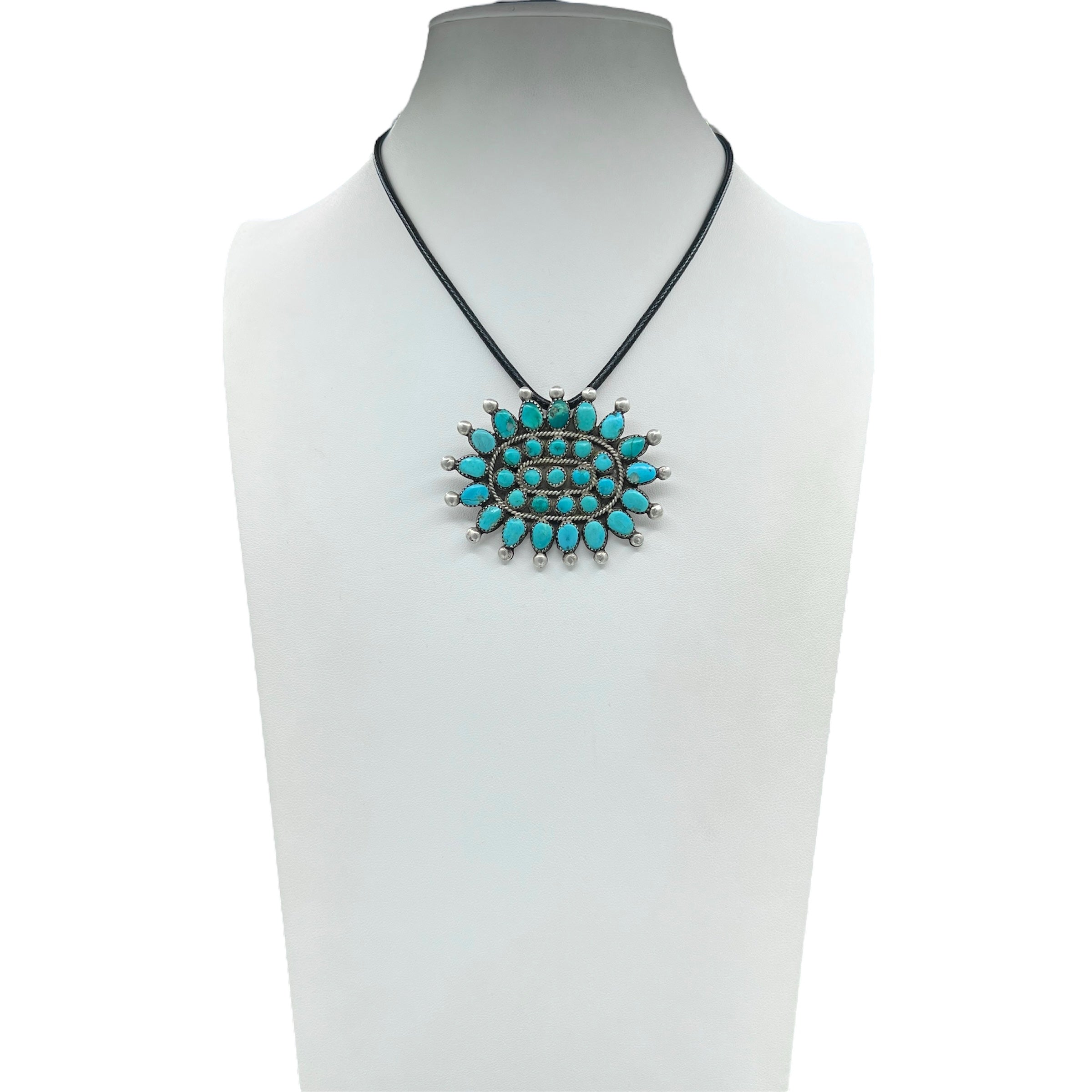 Vintage Navajo Silver and Turquoise Cluster Pendant Necklace