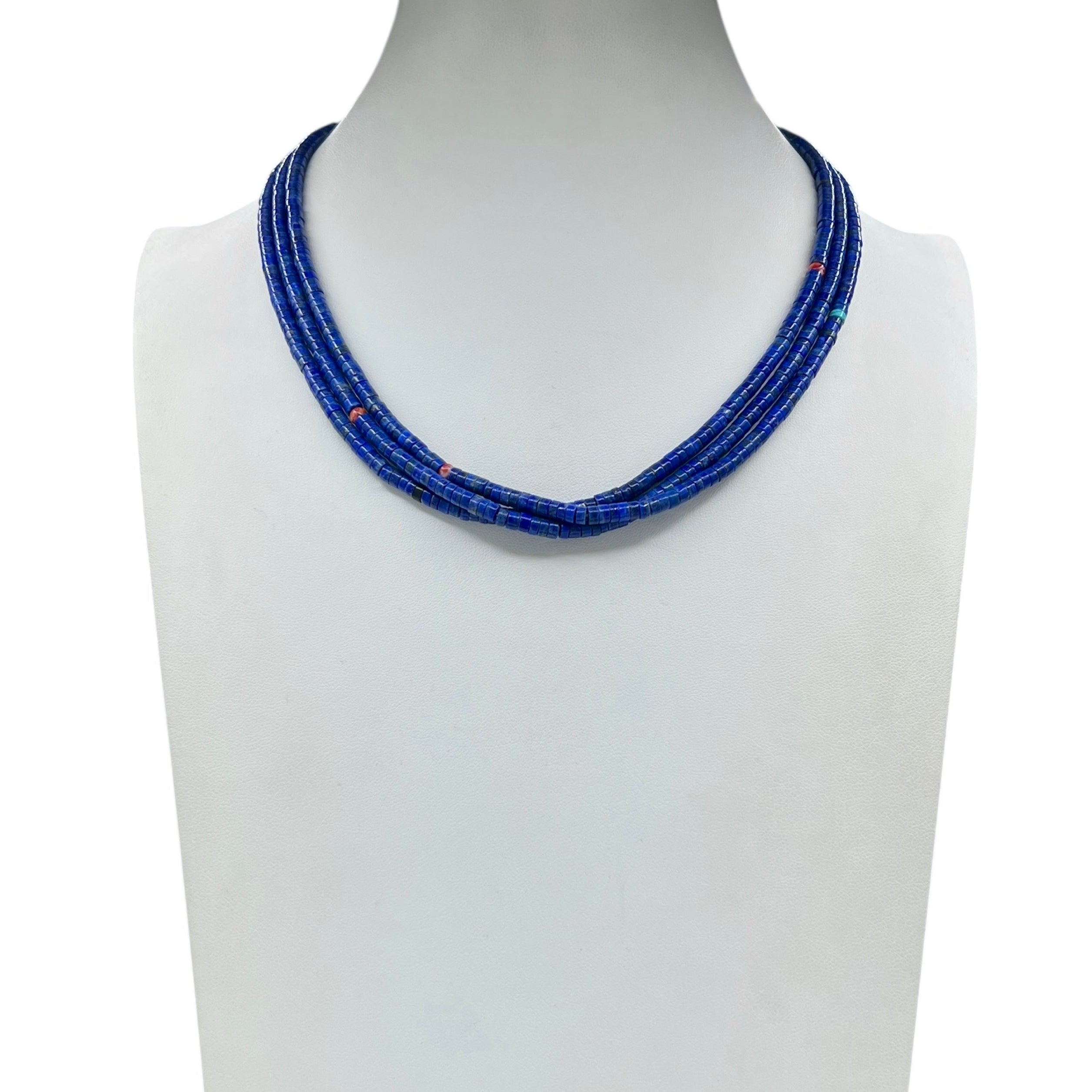 Lapis and Heishi Shell Three Strand Santo Domingo Necklace