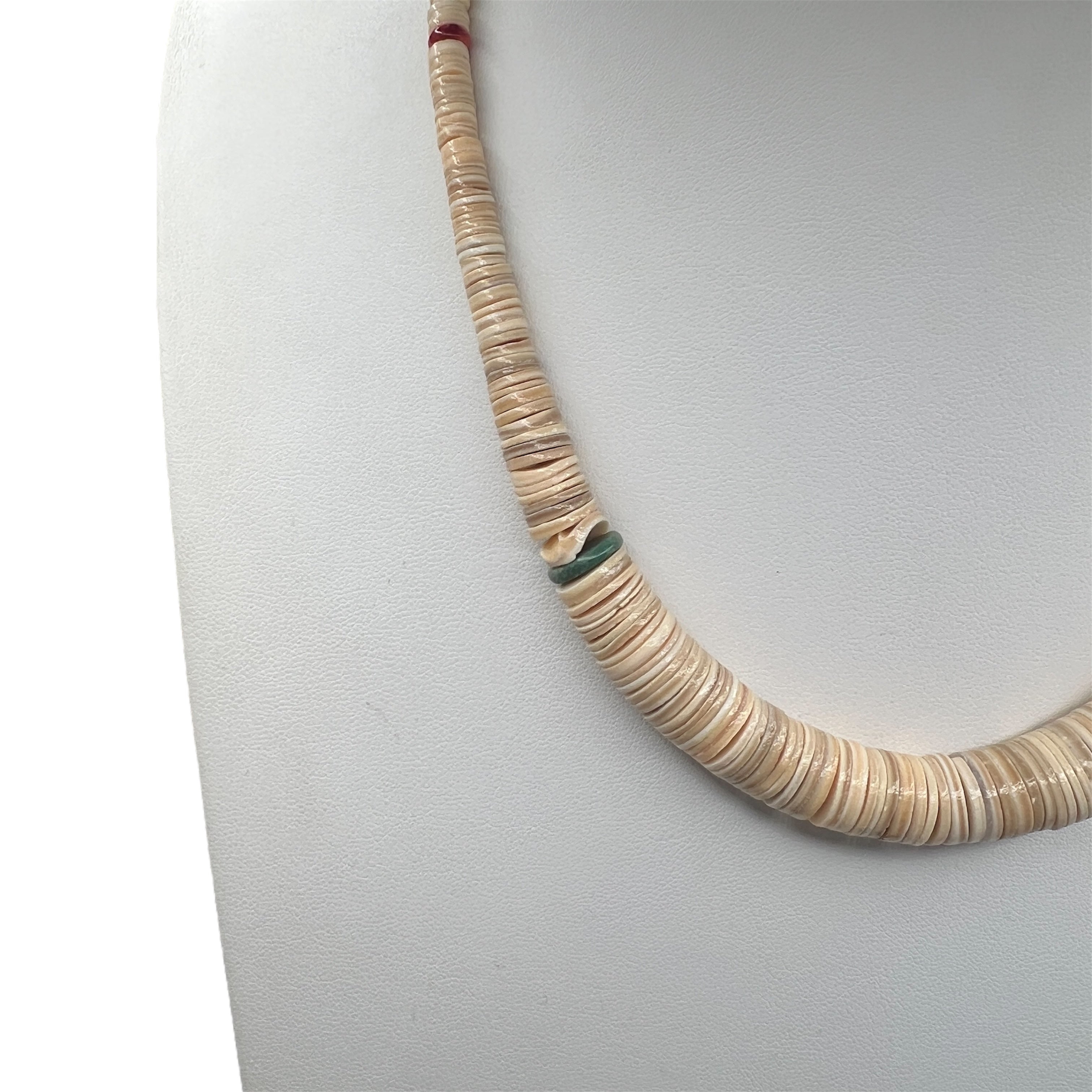 Unique Melon Shell and Turquoise Heishi Necklace Santo Domingo