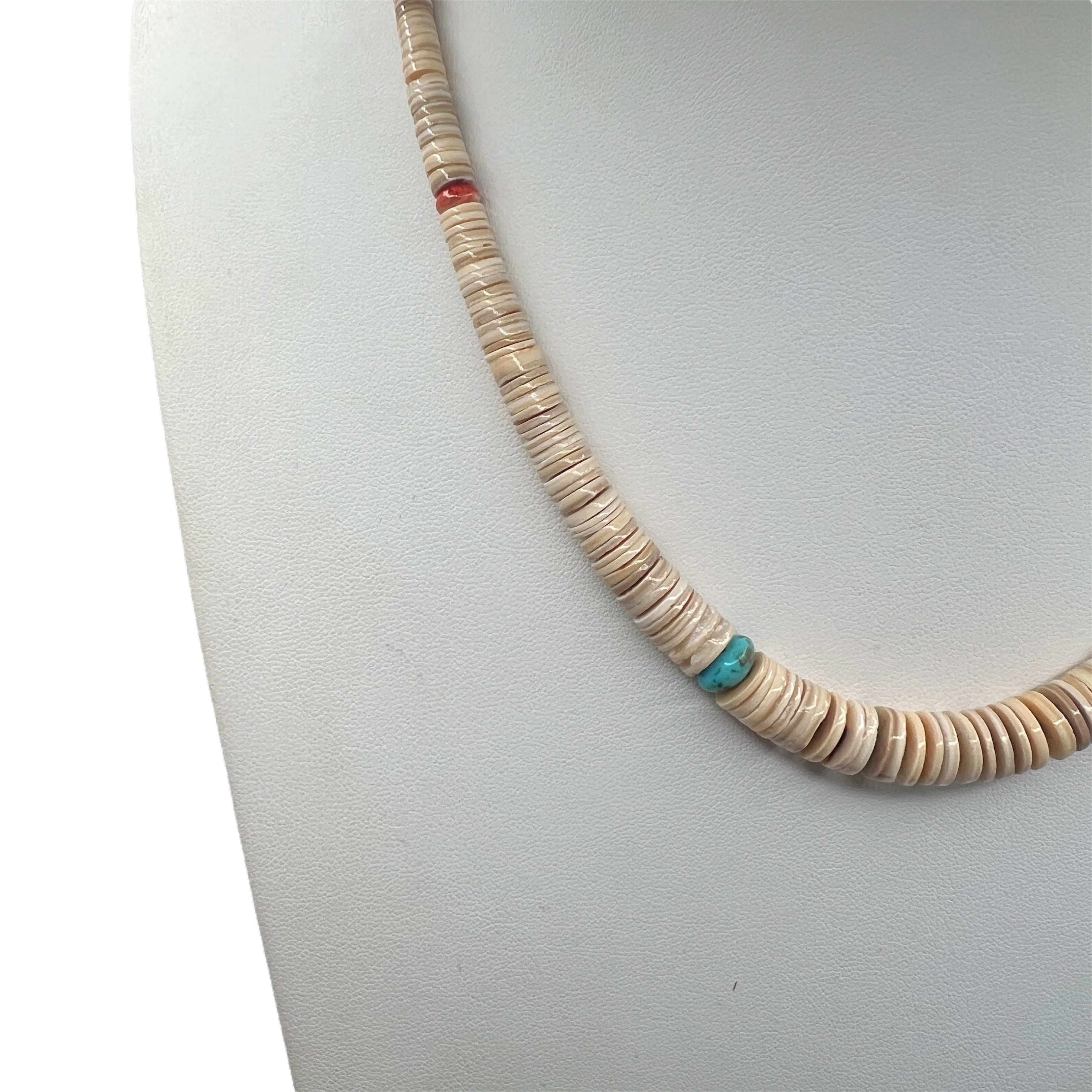 Melon Shell, Turquoise, Coral, Heishi Necklace Santo Domingo