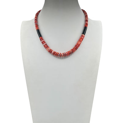 Rare Red Spiny Oyster and Black Jet Graduated Necklace Santo Domingo