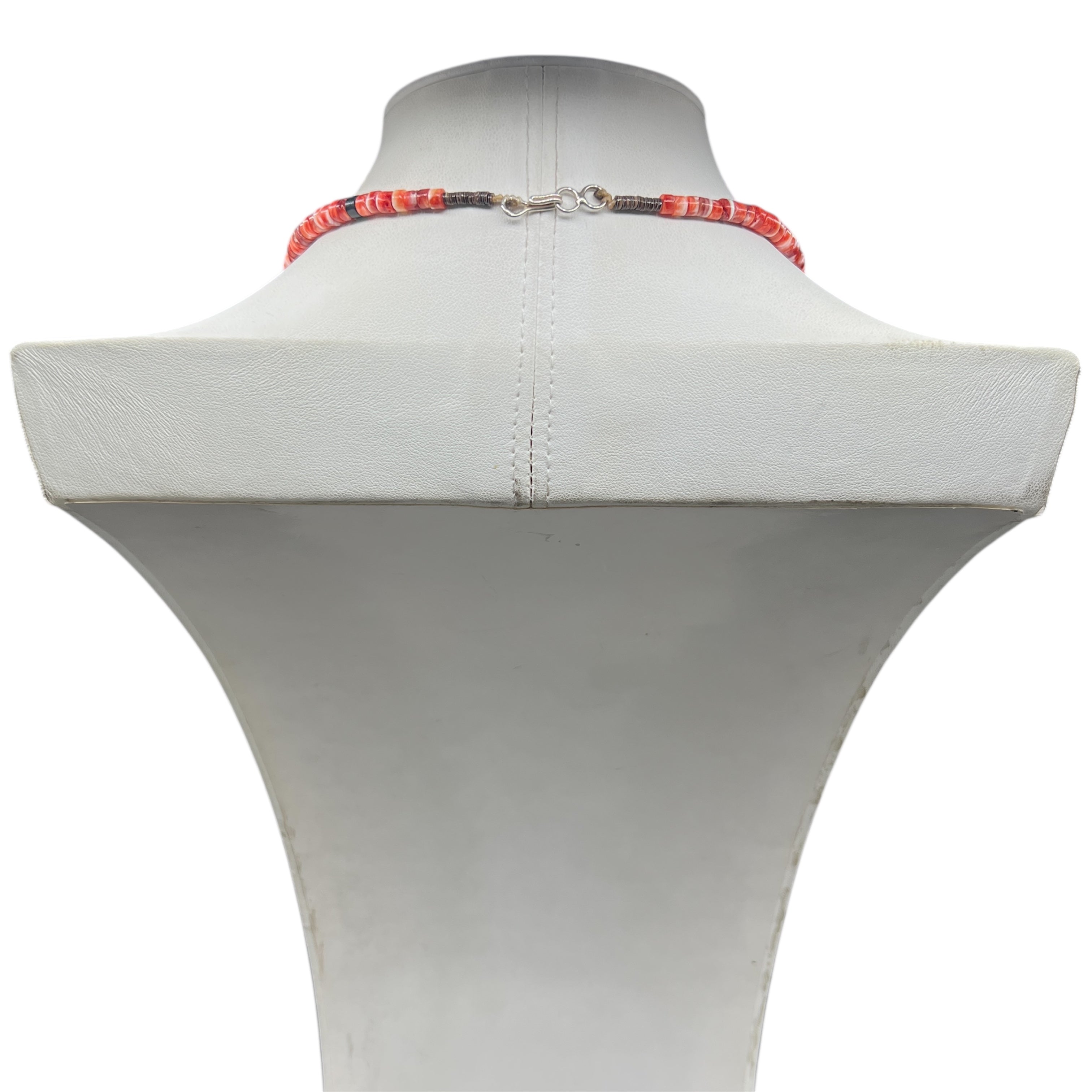 Rare Red Spiny Oyster and Black Jet Graduated Necklace Santo Domingo