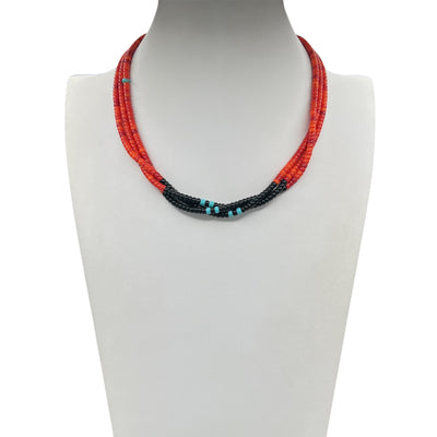 Spiny Oyster, Black Jet Heishi Necklace Santo Domingo