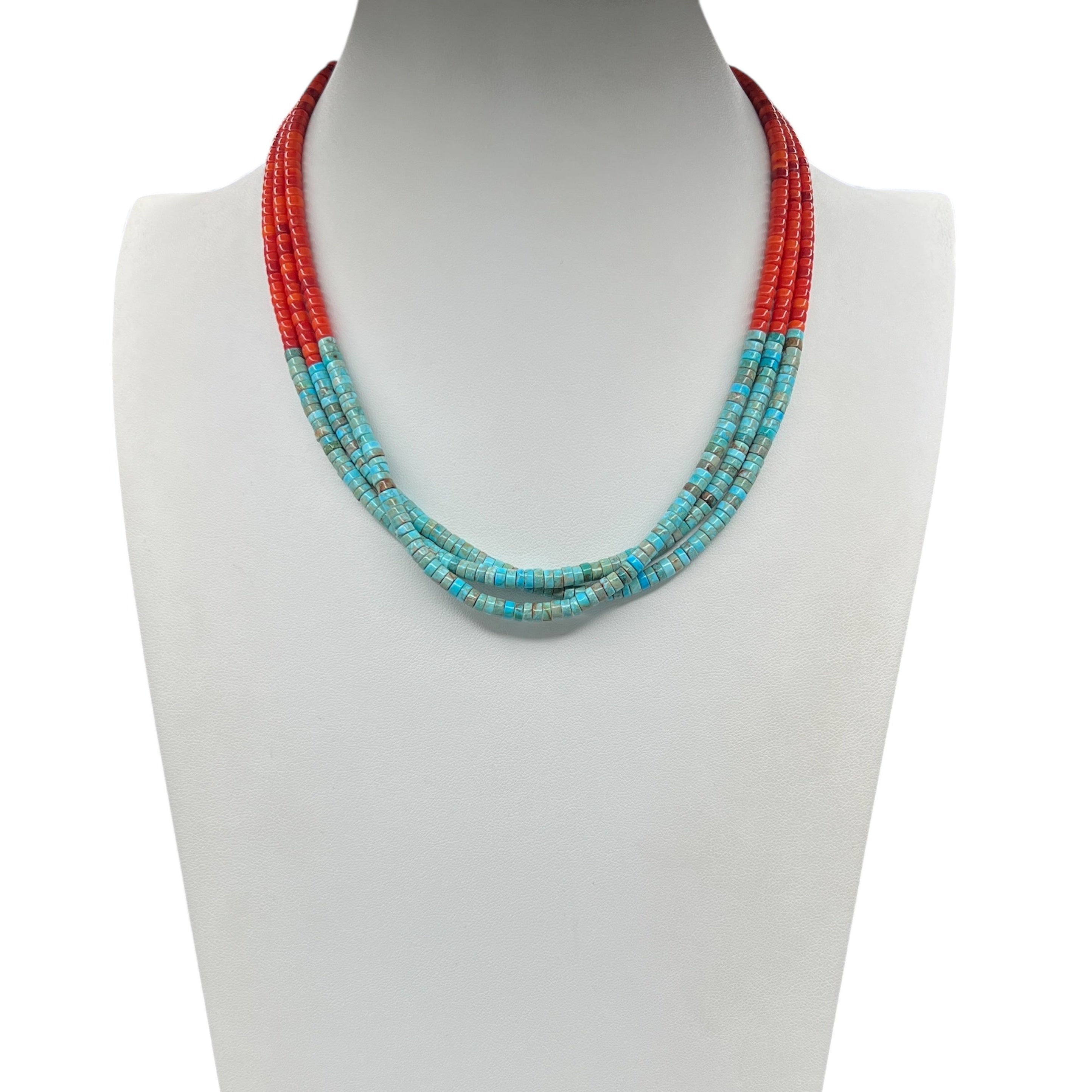Coral and Turquoise Three Strand Necklace Santo Domingo