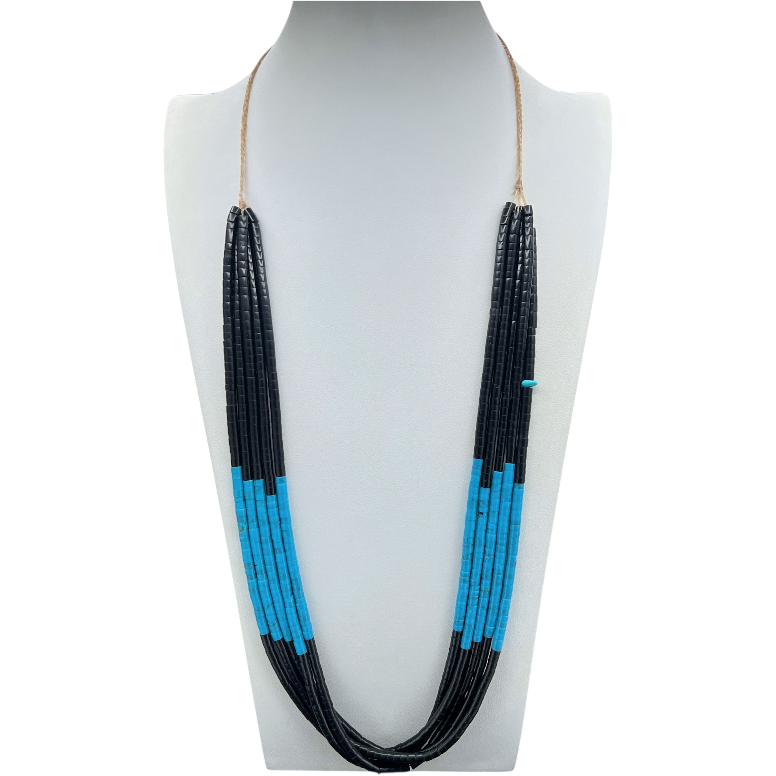Turquoise and Black Jet Five Strand Necklace Santo Domingo