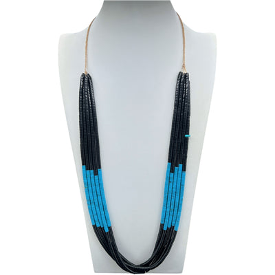 Turquoise and Black Jet Five Strand Necklace Santo Domingo