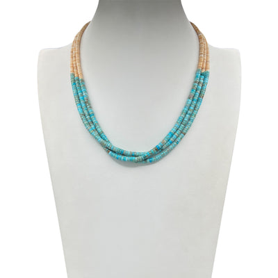 Turquoise and Clam Shell Three Strand Necklace Santo Domingo