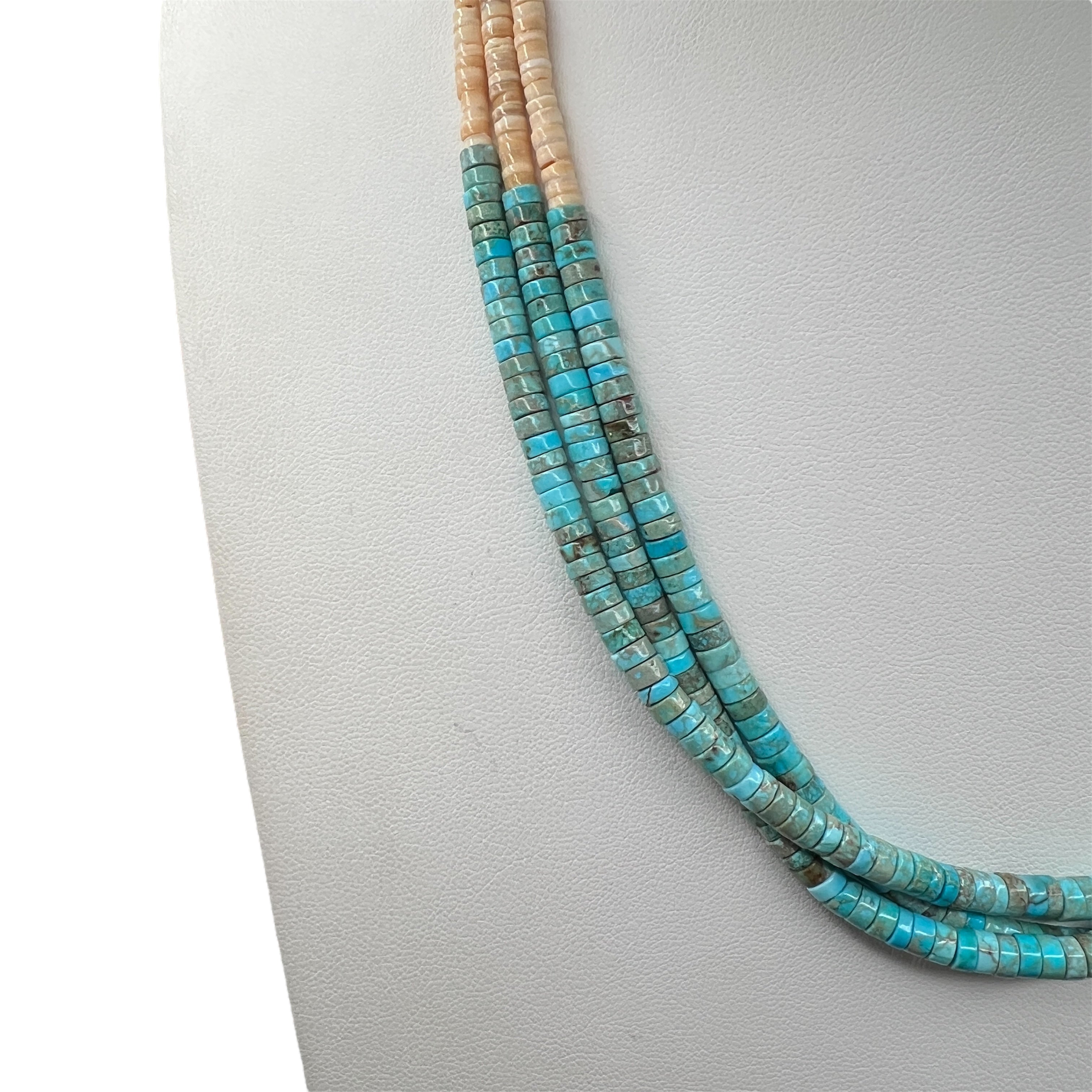 Turquoise and Clam Shell Three Strand Necklace Santo Domingo