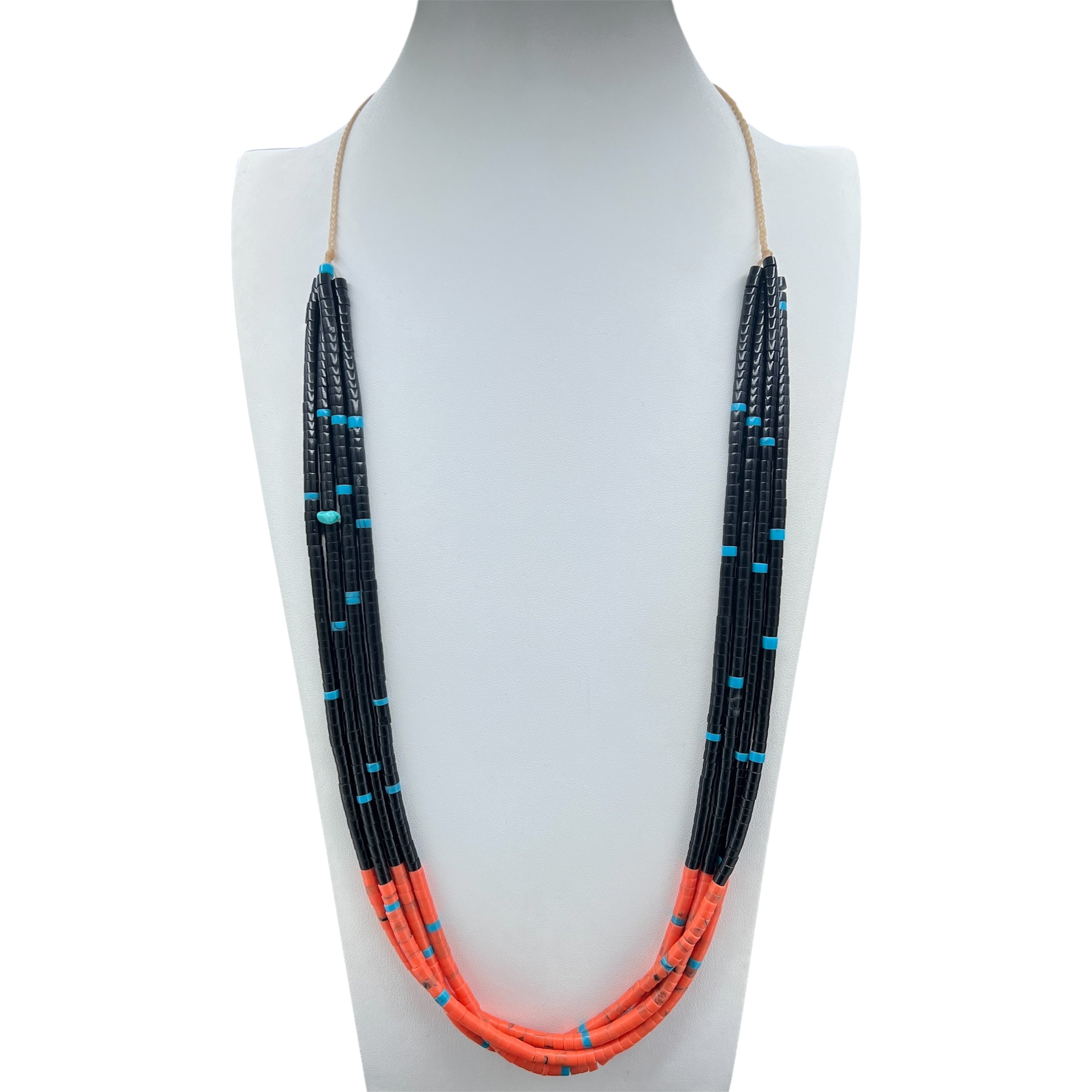 Black Jet, Turquoise, and Orange Coral Necklace Santo Domingo