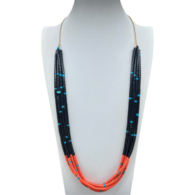 Black Jet, Turquoise, and Orange Coral Necklace Santo Domingo