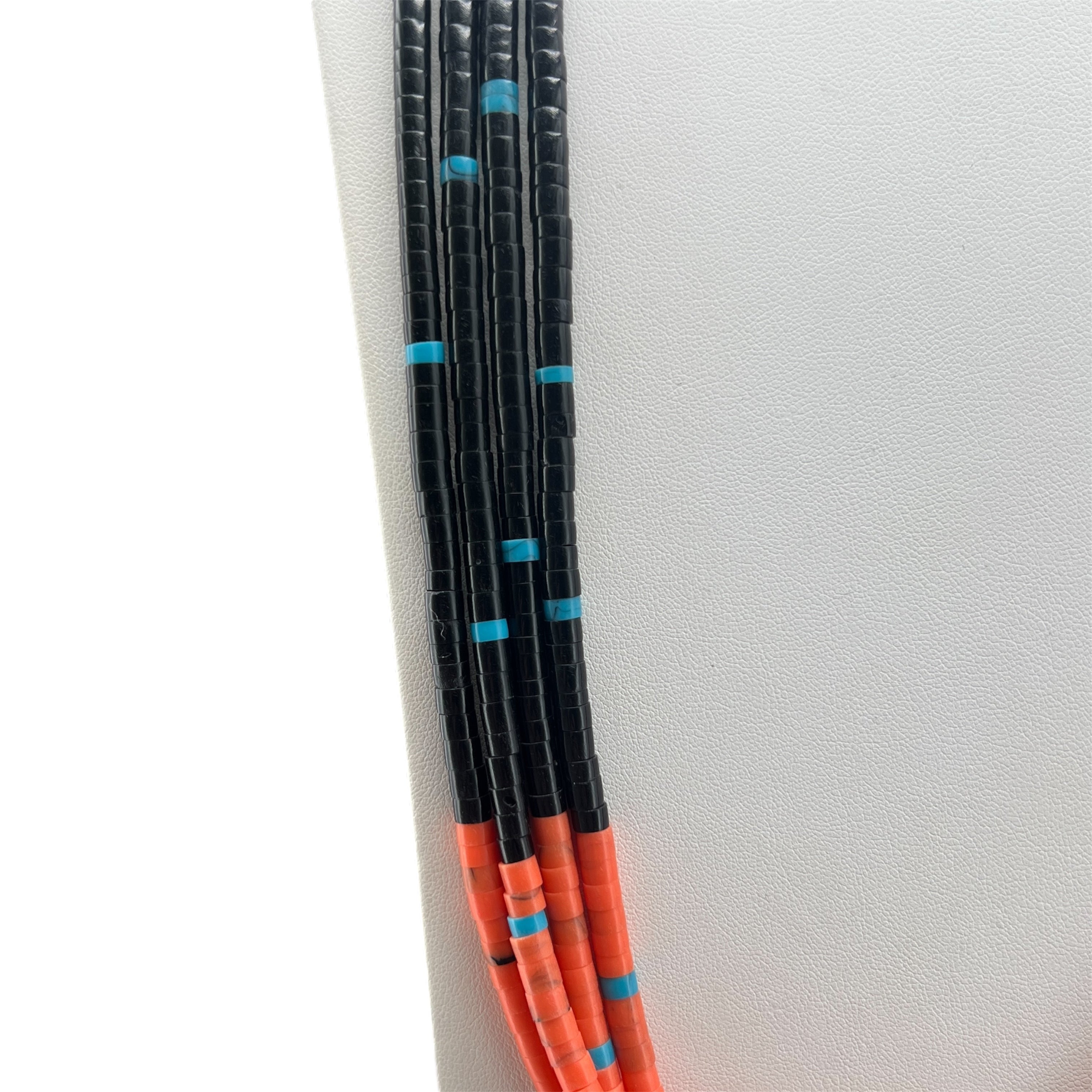 Black Jet, Turquoise, and Orange Coral Necklace Santo Domingo