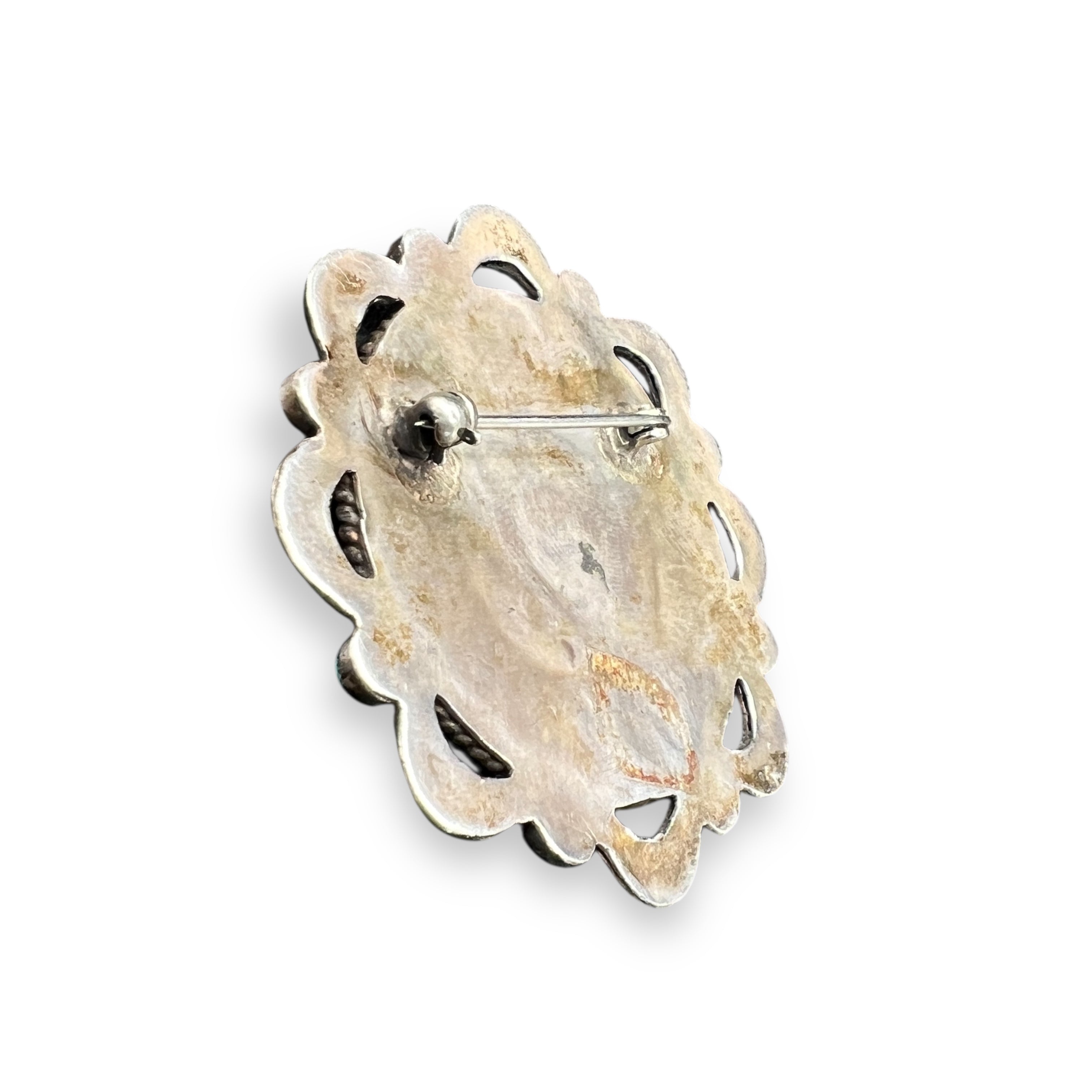 Vintage Zuni Turquoise Silver Pin Pendant Necklace