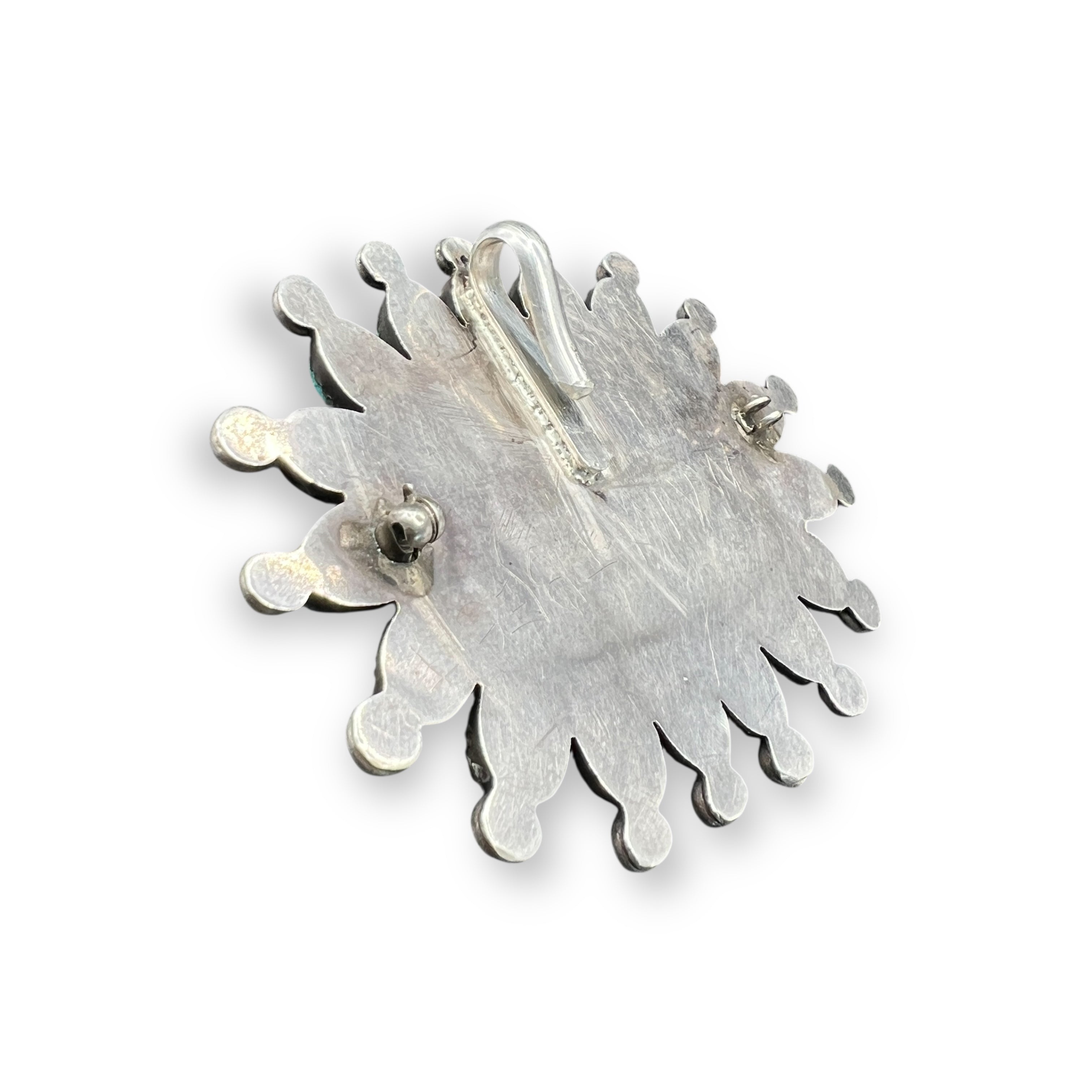 Vintage Navajo Silver and Turquoise Cluster Pendant Necklace