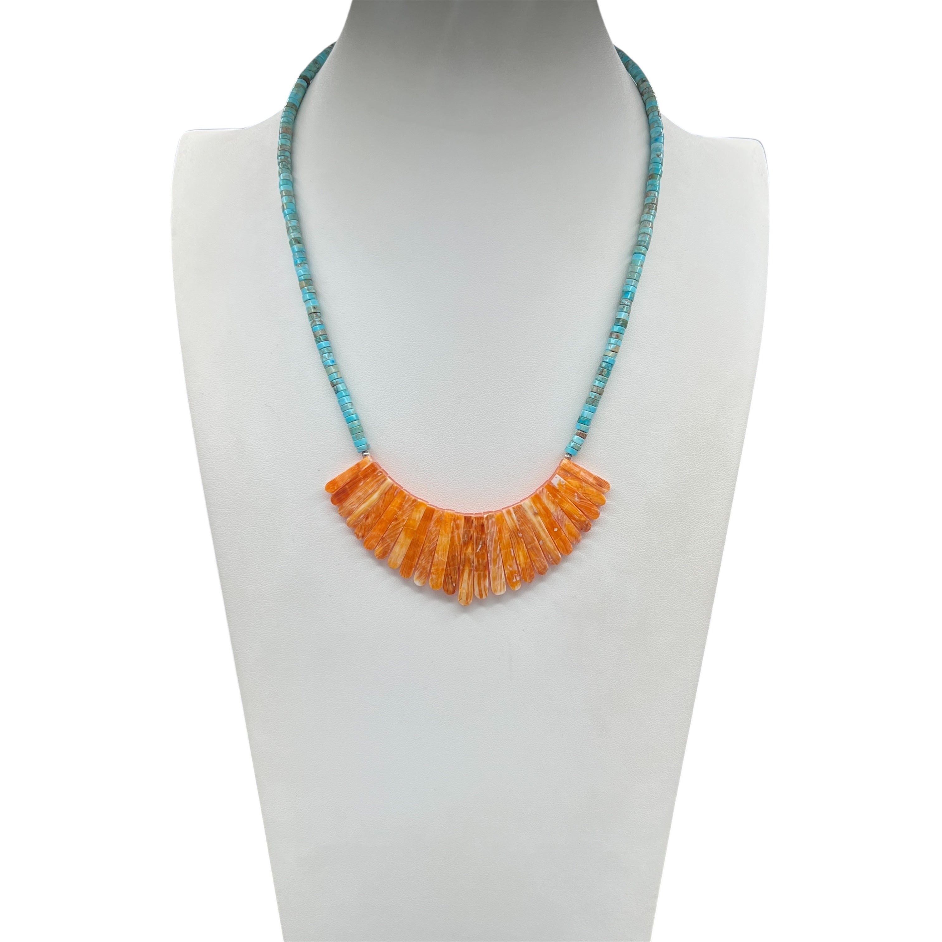 Turquoise with Orange Spiny Oyster Shell Necklace Santo Domingo