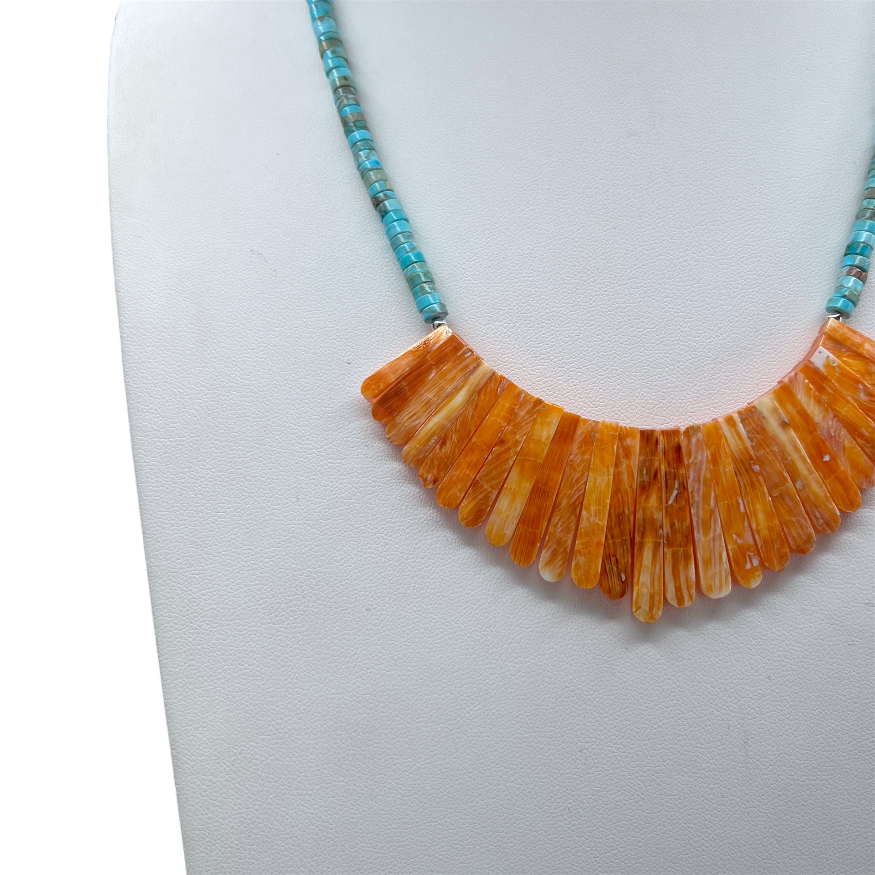 Turquoise with Orange Spiny Oyster Shell Necklace Santo Domingo