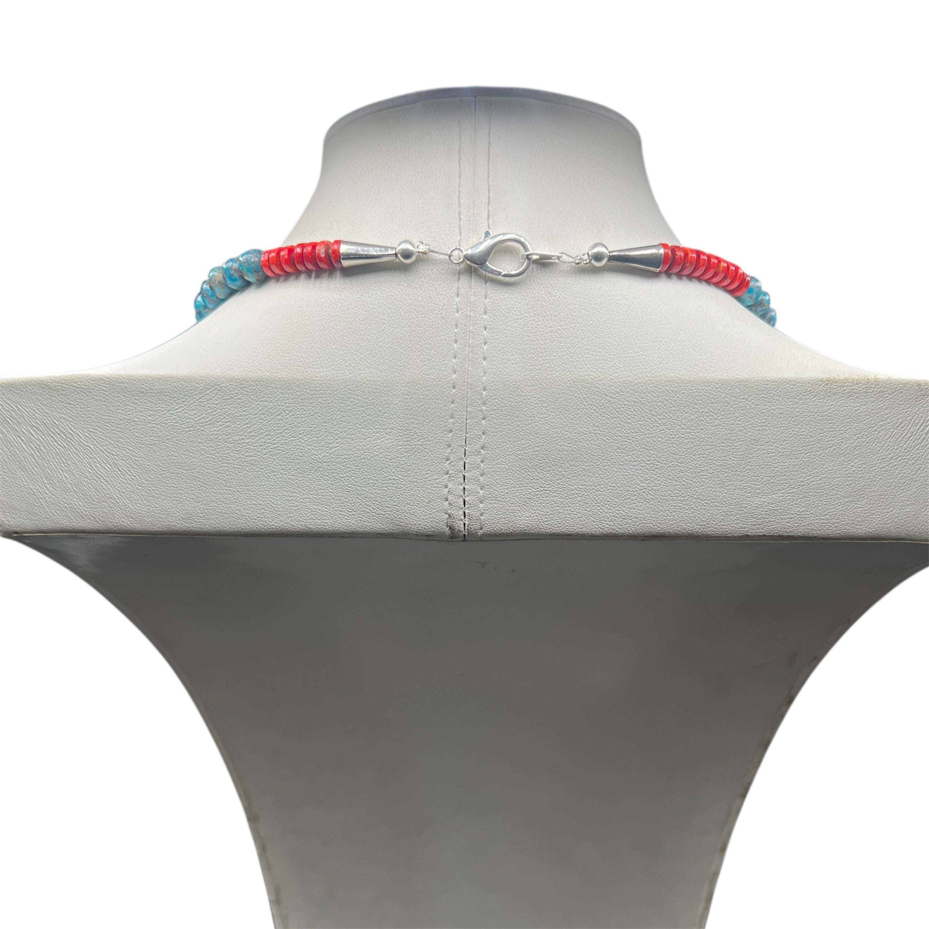 Turquoise with Red Spiny Oyster Shell Necklace Santo Domingo