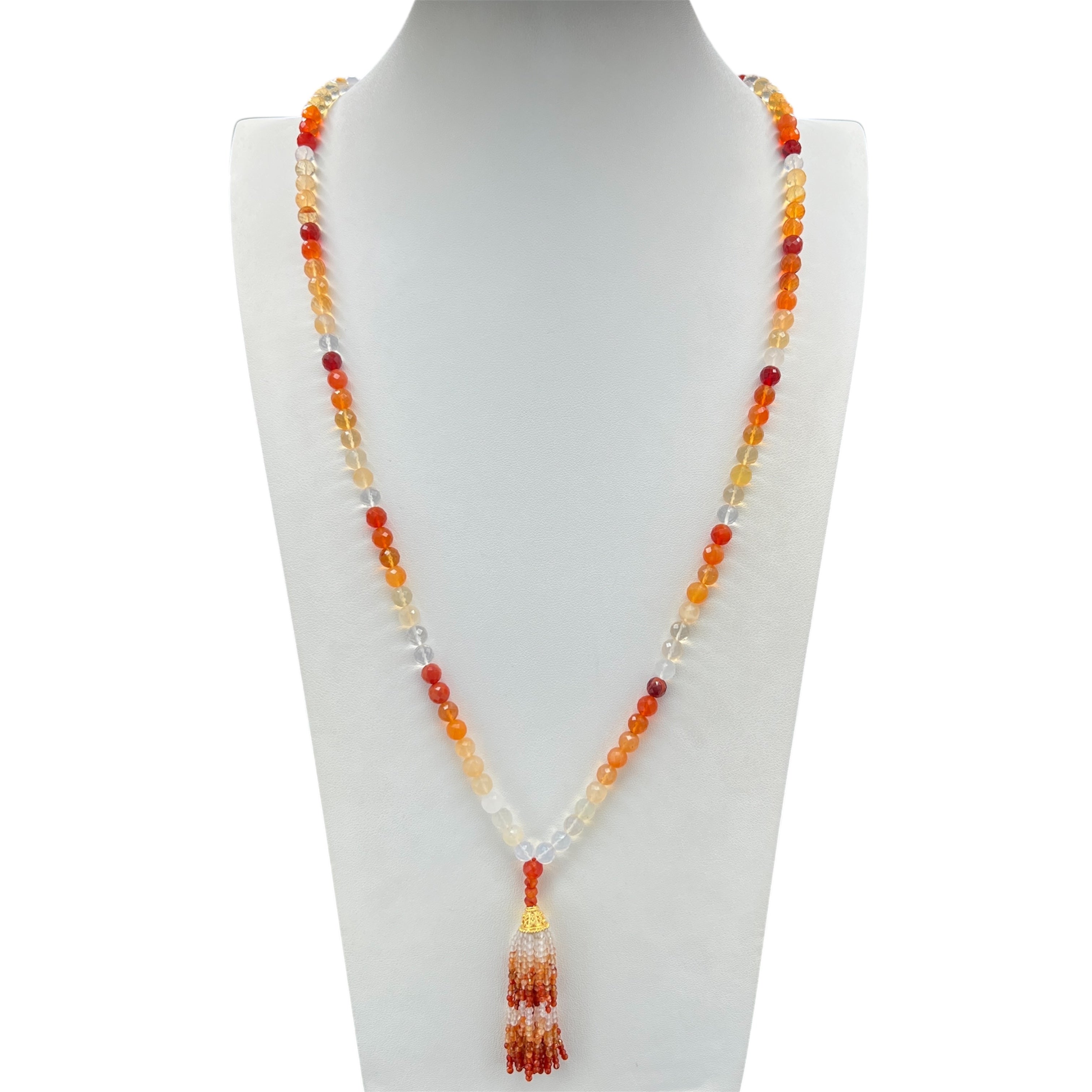 Rare Faceted Fire Opal Tassel Mala Necklace