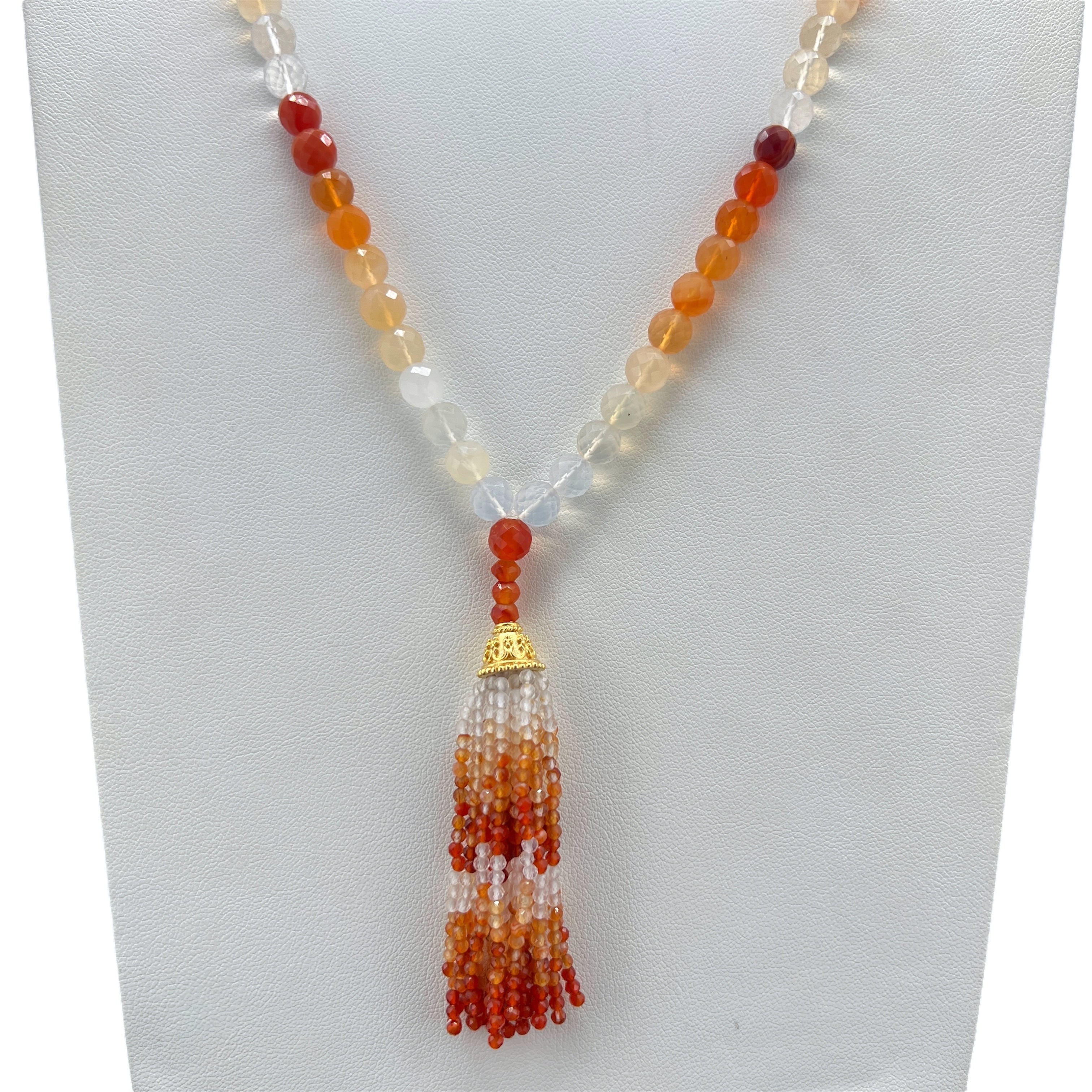 Rare Faceted Fire Opal Tassel Mala Necklace