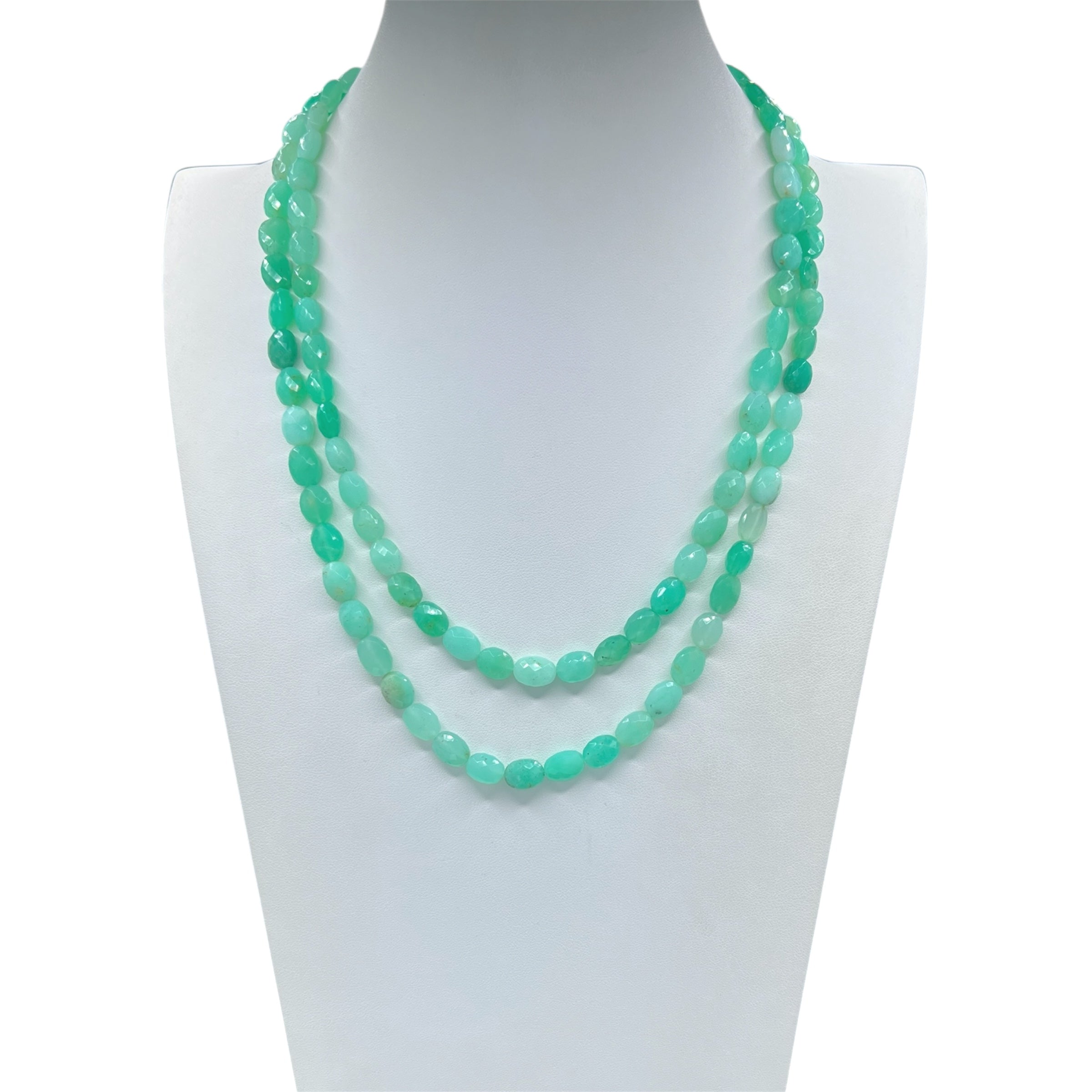 Rare Peruvian Green Opal Faceted Mala Necklace