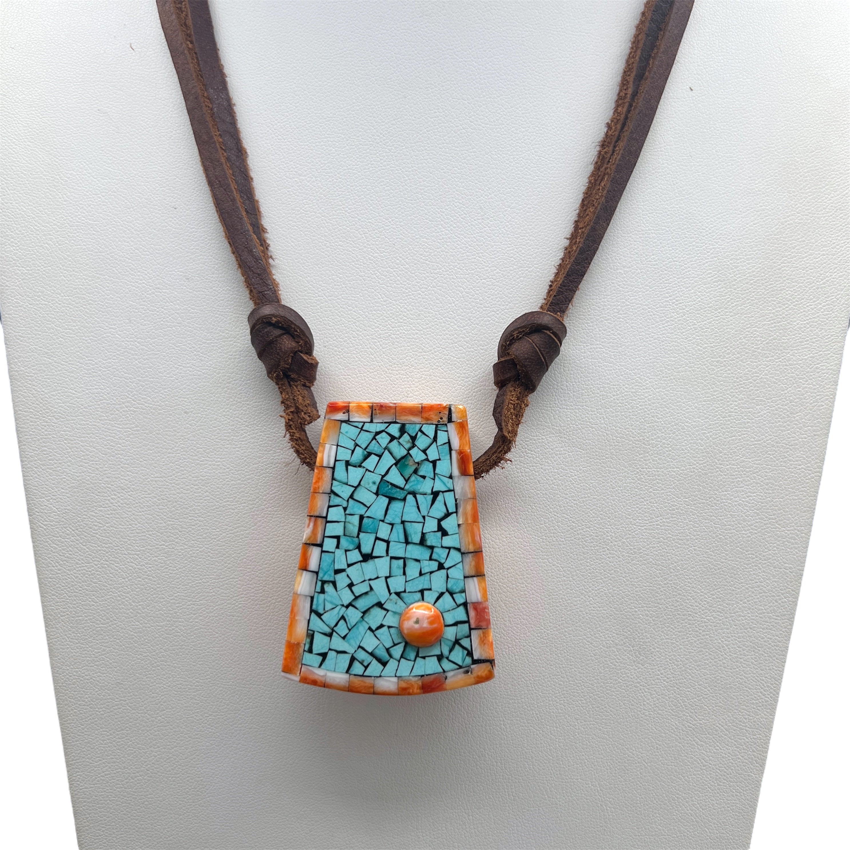 Mosaic Inlay Spiny Oyster and Turquoise Necklace Santo Domingo