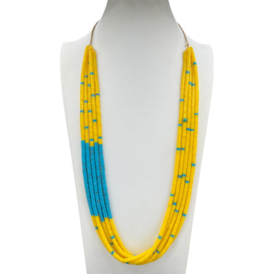 Yellow Serpentine and Turquoise Heishi Style Necklace Santo Domingo