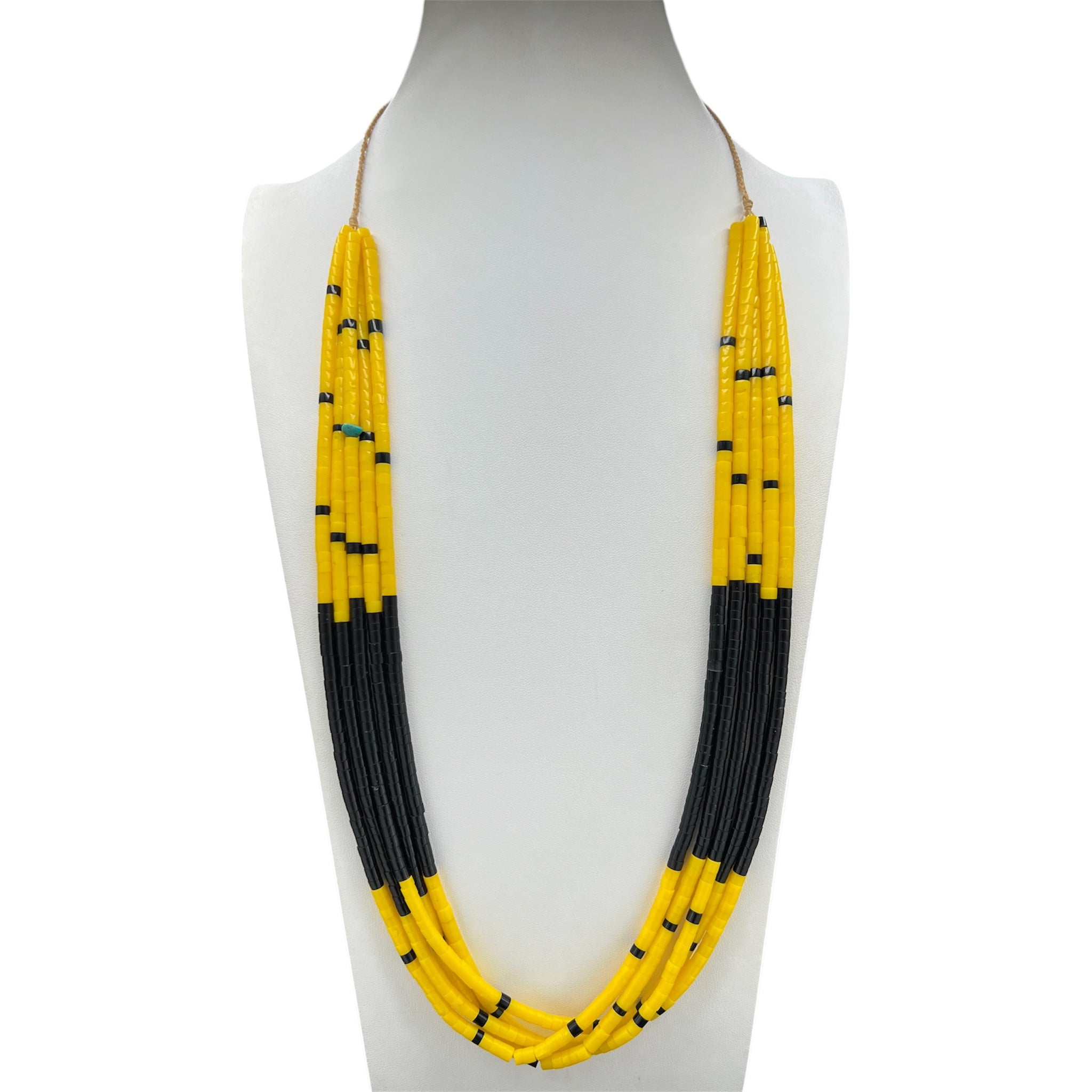 Yellow Serpentine and Black Jet Heishi Style Necklace Santo Domingo