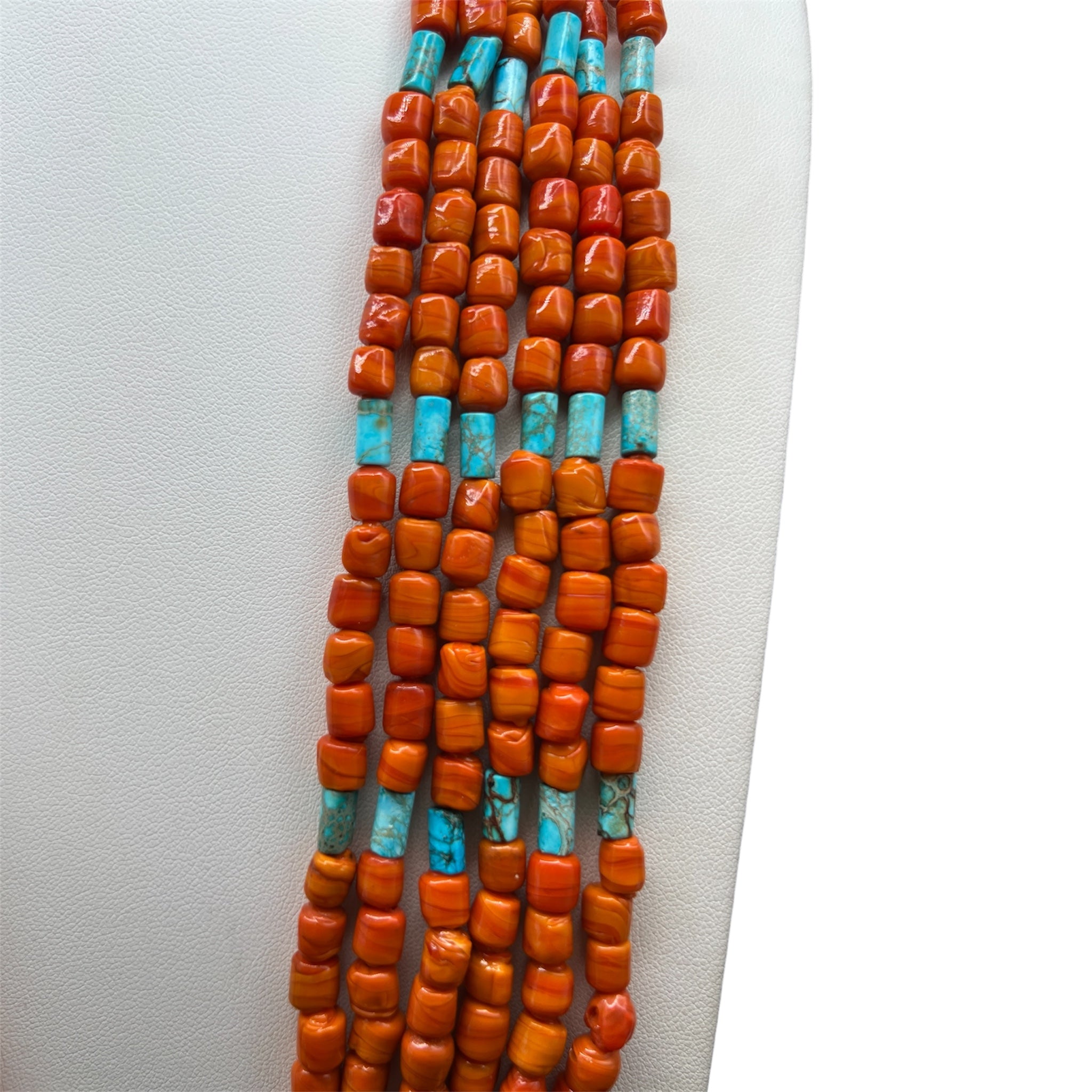 Turquoise and  Orange Ceramic Trading Bead Jacla Necklace Santo Domingo