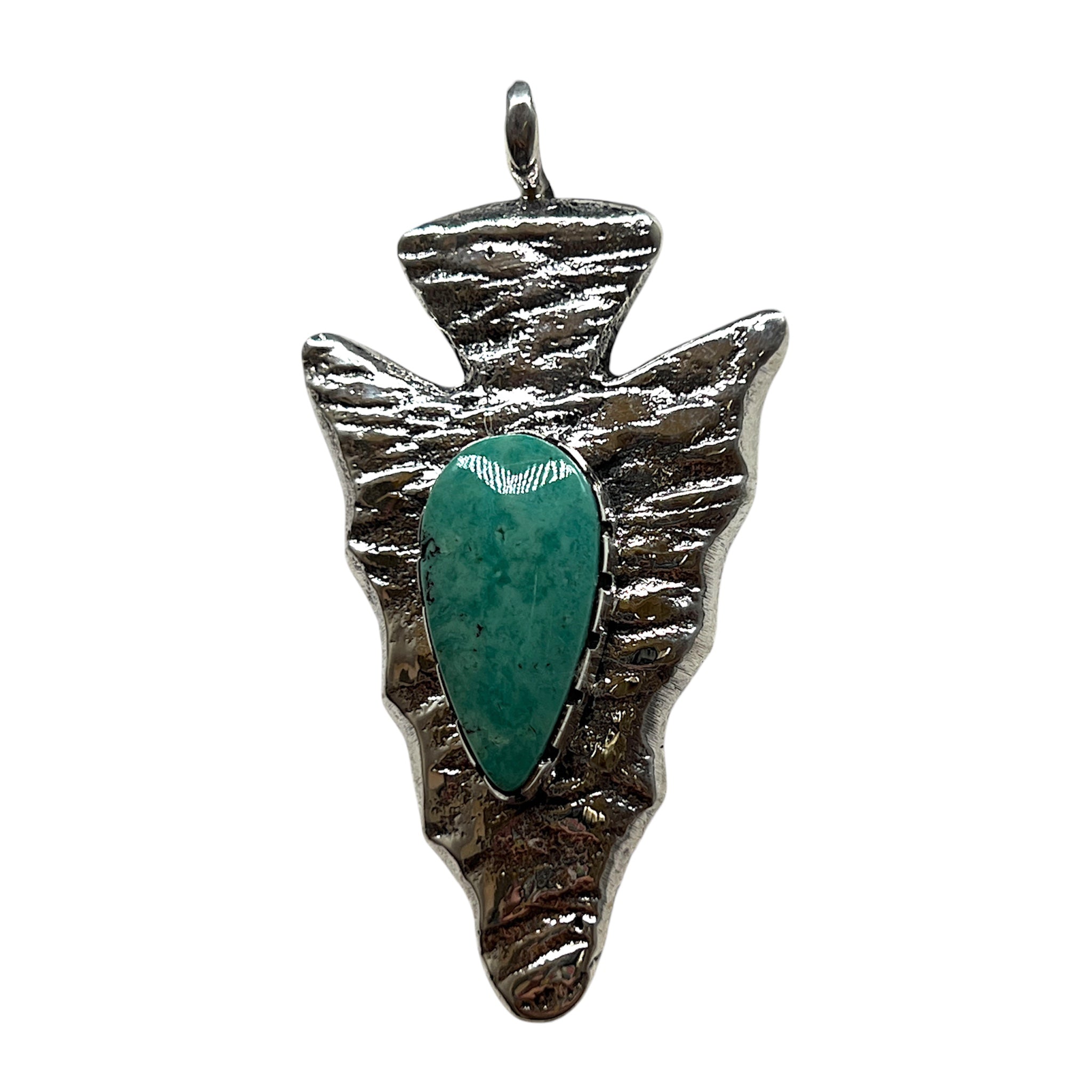 Navajo Royston Turquoise Silver Arrowhead Pendant Necklace