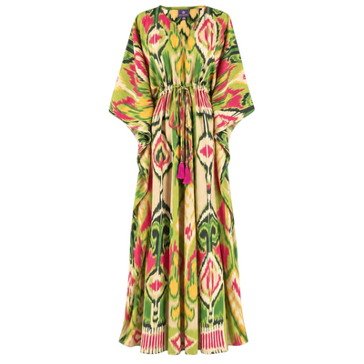 Samarcanda Ikat Italian Silk Maxi Kaftan Dress