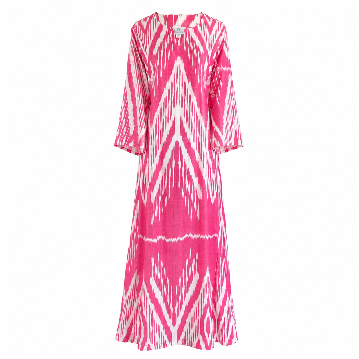 PInk Ikat Long Cotton Tunic Dress Hand Woven One of a Kind