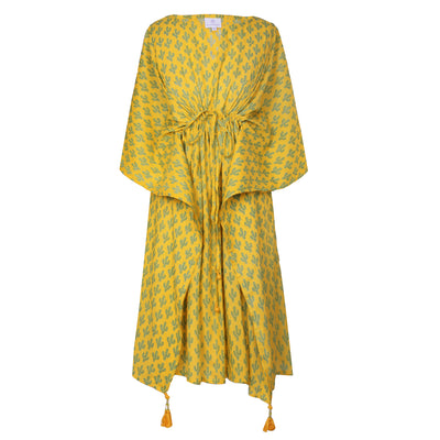 Prickly Pax Marigold Cactus Midi Kaftan Dress