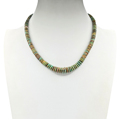 Rare Fox Green Turquoise Graduated Heishi Style Necklace Santo Domingo