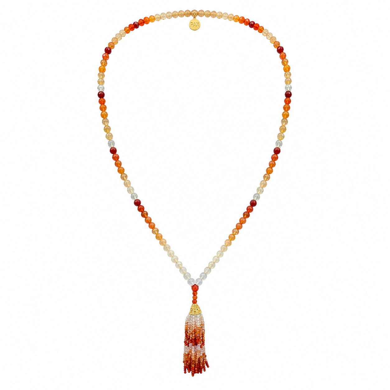 Rare Faceted Fire Opal Tassel Mala Necklace with 18kt Gold details