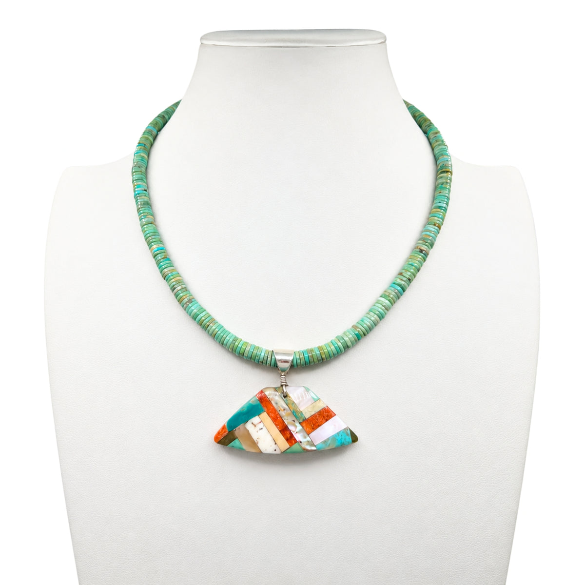 Royston Turquoise Necklace With Mosaic Pendant Santo Domingo