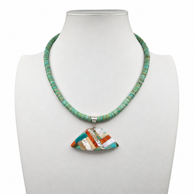 Royston Turquoise Necklace With Mosaic Pendant Santo Domingo