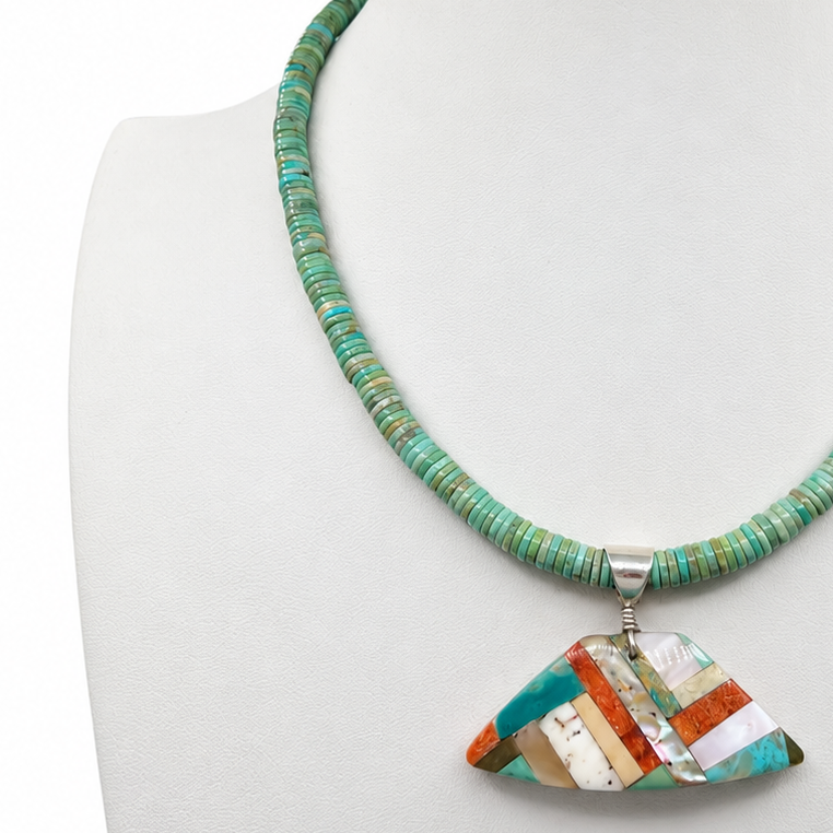 Royston Turquoise Necklace With Mosaic Pendant Santo Domingo