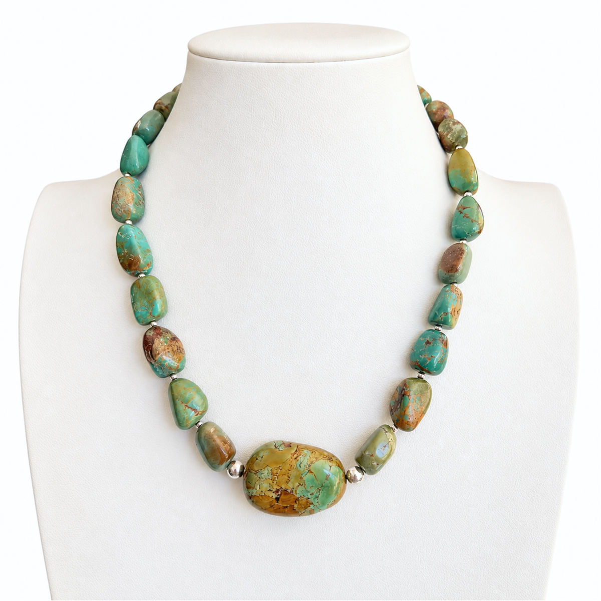 Vintage Royston Turquoise and Silver Graduated Necklace Santo Domingo Necklace