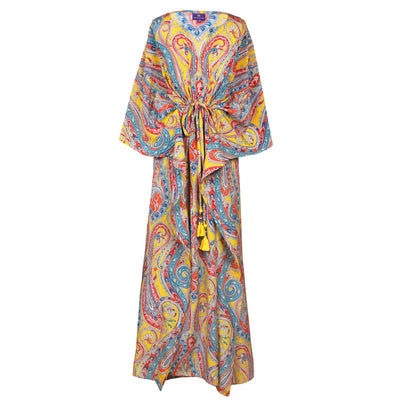 Saffron Principessa Paisley Italian Silk Maxi Kaftan Dress