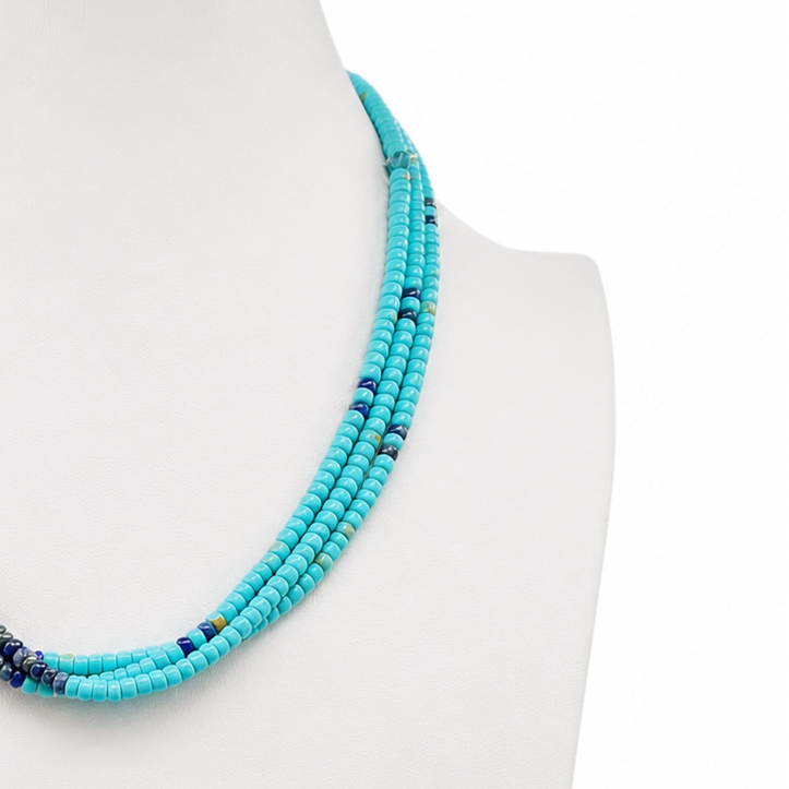 Santo Domingo Turquoise, Lapis, and Heishi Necklace