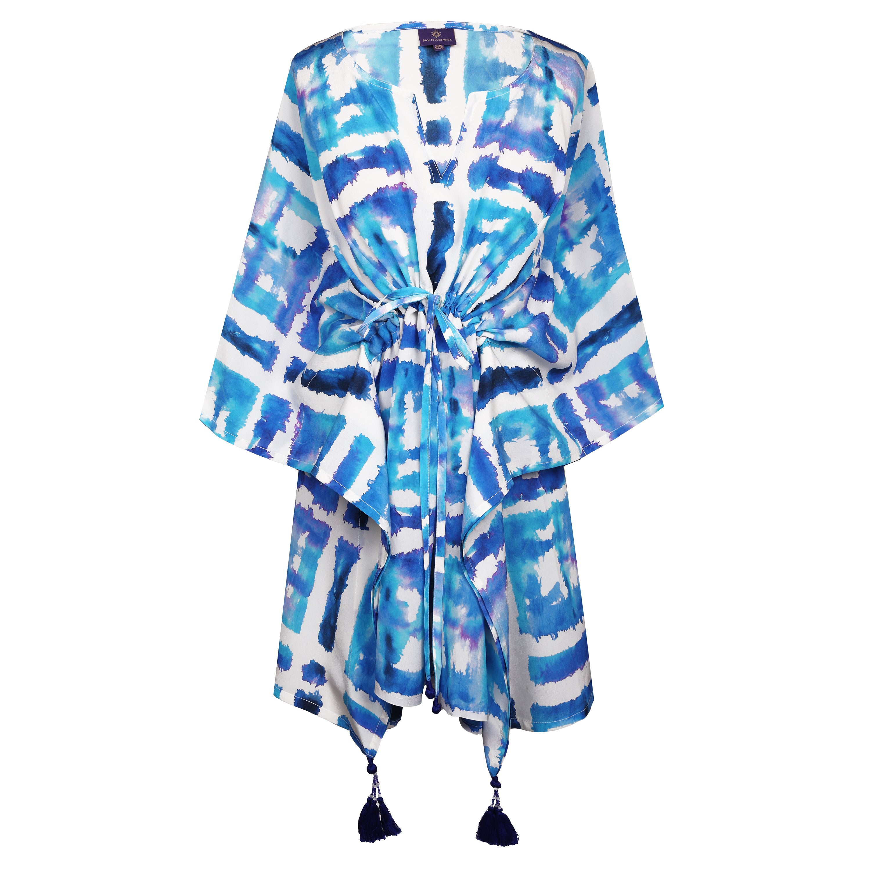 Santorini Italian Silk Tie Dye Short Kaftan Dress