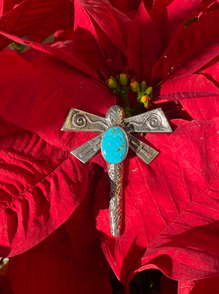 KINGMAN TURQUOISE NAVAJO SILVER DRAGONFLY PENDANT